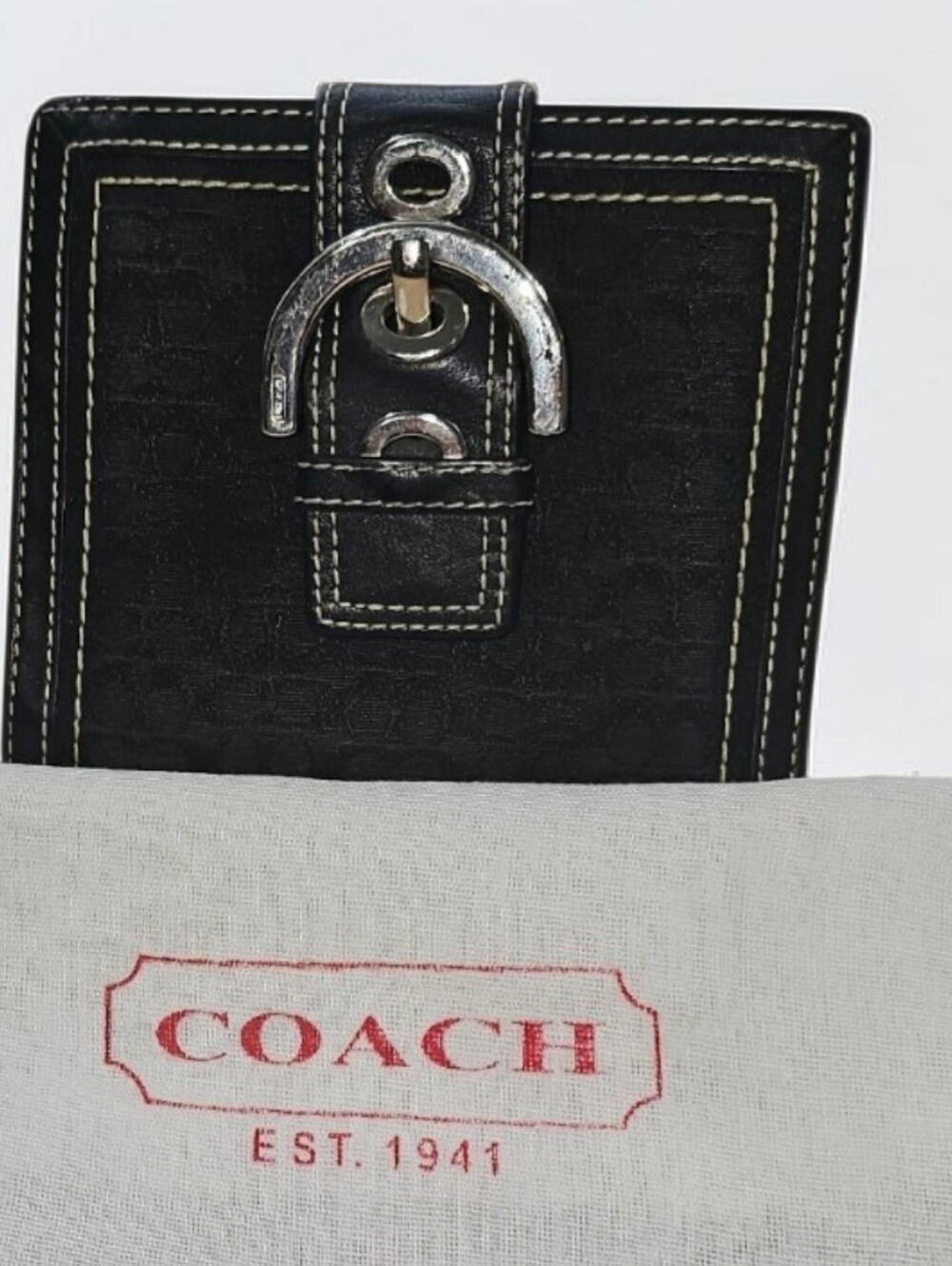 Vintage Coach Soho Signature Jacquard Buckle Wallet Black Y2K Bifold Coin Purse - Picture 5 of 12